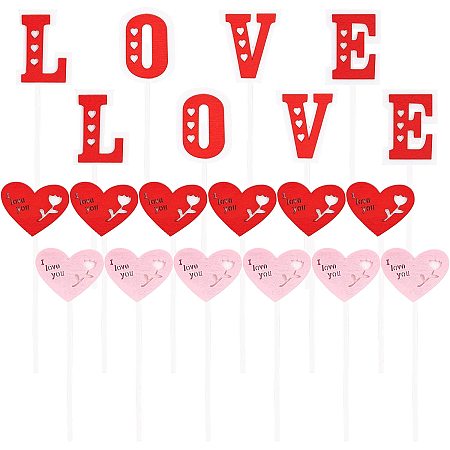 NBEADS 6 Sets 3 Styles Red love Heart Cake Topper, Love Cake Toppers 3D Wood Heart Cake Decorations Cupcake Toppers Cake Insert Card for Birthday Party Festival Wedding Valentine's Day Decor