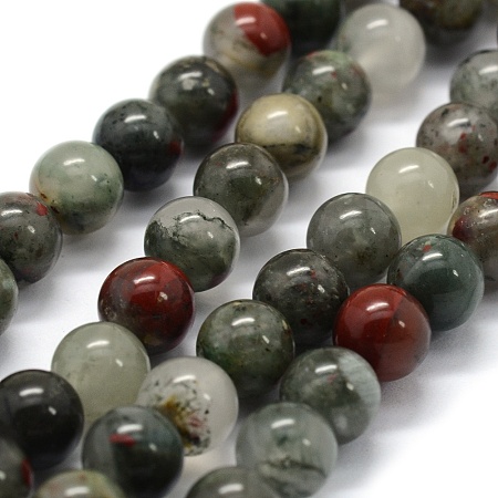 Arricraft Natural African Bloodstone Beads Strands, Heliotrope Stone Beads, Round, 6mm, Hole: 0.8mm, about 57pcs/strand, 14.9 inches(38cm)