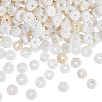PandaHall Elite 270pcs White Seashells Beads Strand 6mm Flat Shell Beads Slice Disc Loose Beads with 8 Yards Stretch Cord for Bracelets Necklaces Chokers Anklets Earring Craft Making