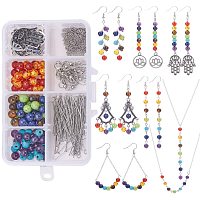 SUNNYCLUE DIY 6 Pairs Earring Article 2 Necklace Jewelry Making Kit 7 Chakra Lava Stone Beads Round Loose Beads Tibetan Style Pendants Brass Cable Chains Carnelian Beads with Instructions for Beginner