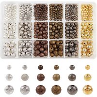 PandaHall Elite 588pcs Stardust Textured Beads, 6 Color 3 Size Round Brass Matte Metal Spacer Beads for DIY Earring Bracelet Necklace Jewelry(4mm, 6mm, 8mm)