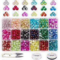 DIY Baking Painted Crackle Glass Beads Stretch Bracelet Making Kits, include Sharp Steel Scissors, Elastic Crystal Thread, Stainless Steel Beading Needles, Mixed Color, Beads: 6mm, Hole: 1.3~1.6mm, 1350pcs/set