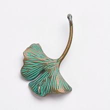 Honeyhandy Tibetan Style Alloy Pendants, Leaf, Antique Bronze & Green Patina, 48x33x4mm, Hole: 2x4mm