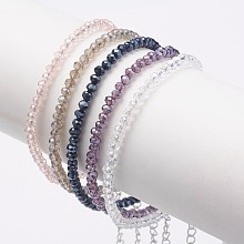 Honeyhandy Faceted Glass Bead Anklets, with Brass Clasps, Alloy Pendants and Iron Extend Chain, Platinum, Mixed Color, 230x4mm