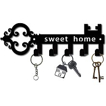 CREATCABIN Metal Key Holder Black Key Hooks Wall Mount Hanger Decor Iron Hanging Organizer Rock Decorative 5 Hooks Sweet Home for Home Housewarming Gift Entryway Cabinet Hat Towel 10.6 x 3.3inch