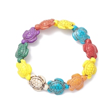 Honeyhandy Dyed Synthetic Turquoise Sea Turtle Beaded Stretch Bracelet for Women, Colorful, Inner Diameter: 2 inch(5cm)