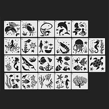 GORGECRAFT Plastic Drawing Stencil, Drawing Scale Templates Set, For DIY Scrapbooking, Marine Organism Pattern, Square, White, 13x13x0.03cm, Hole: 5mm, 22 sheets/set