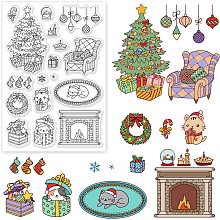 BENECREAT Christmas Themed Pattern Clear Stamps, Christmas Tree/Fireplace/Gift/Christmas Stocking/Cat Pattern Clear Rubber Stamps for Paper Card Photo Album Crafting Supplies