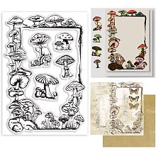 GLOBLELAND Vintage Mushroom Frame Clear Stamps Mushroom Silicone Stamps Rubber Transparent Rubber Seal Stamps for Card Making DIY Scrapbooking Photo Album Decoration