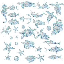 GORGECRAFT 33.07x13.78 Inch 32Pcs Sea Animals Series Rainbow Window Clings Turtle Static Glass Sticker Non Adhesive Vinyl Film Home Decoration Decals for Sliding Doors Windows Prevent Birds Strikes