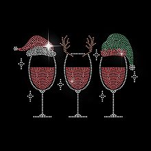 MAYJOYDIY Christmas Wine Glass Rhinestone Iron on Hotfix Decal Transfer Christmas Hat Deer Horn Pattern 10.7×7.2inch Heat Transfer Bling Patch Clothing Repair Applique Christmas Decor Dress T-Shirts