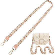 WADORN Colorful Braided Bag Strap, 48.6 Inch Crossbody Bag Shoulder Strap with Imitation Pearls Thin Purse Strap Handbag Decoration Straps Charm for Wallet Clutch Handmade Crochet Bag, Pink