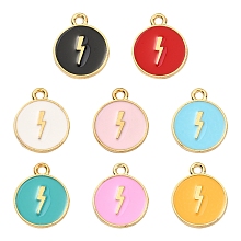 16Pcs 8 Colors Alloy Enamel Pendants, Light Gold, Flat Round with Lightning, Mixed Color, 16x13x2mm, Hole: 1.6mm, 2pcs/color