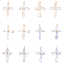 CHGCRAFT 12Pcs 2Colors Shell Beads Cross Shape Charms Natural Freshwater Shell Round Beads Woven Pendants Cross Charms for DIY Necklace Bracelet Jewelry Making Supplies