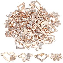 SUPERFINDINGS 64pcs 4 Styles Butterfly Heart Rhinestone Diamond Connectors Alloy Links Connectors Golden Butterfly 2-Holes Charms Links for DIY Crafting Jewelry Making