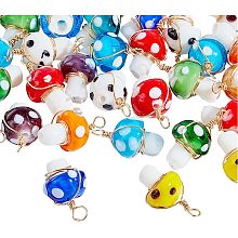 Arricraft 30 Pcs Lampwork Mushroom Pendant Charms, Light Gold Handmade Lamp with Copper Wire Cutes Plant Accessories DIY Applicable Bracelet Necklace Earrings Jewelry Making