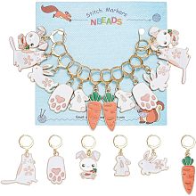 NBEADS 12 Pcs 6 Styles Carrot Rabbit Stitch Markers, Carrot/Rabbit/Cat/Paw Alloy Enamel Stitch Marker Charms Locking Stitch Marker with 304 Stainless Steel Clasp for Weaving Sewing Jewelry Making