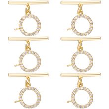 BENECREAT 6 Sets Real 18k Gold Plated Cubic Zirconia Toggle Clasps, Brass Micro Set Clear Cubic Zirconia Toggle Clasps for Making Necklace Bracelet and Other Jewelry