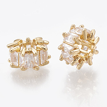 Honeyhandy Cubic Zirconia Beads, with Brass Findings, Real 18K Gold Plated, Flower, Clear, 8x4.5mm, Hole: 3.5mm