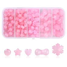 5 Styles Imitation Jelly Acrylic Beads, Star & Round & Snowflake & Heart & Bone Shapes, Pearl Pink, 8~15x8~17.5x5.5~8.5mm, Hole: 1.6~2.5mm, about 149pcs/box