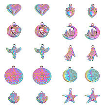 CHGCRAFT 20Pcs 10 Styles 304 Stainless Steel Pendants, Angel & Starfish & Shell, Rainbow Color, 17.5~28.5x13~25x2~2.5mm, Hole: 1.8~2.5mm, 2pcs/style