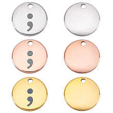 DICOSMETIC 6Pcs 3 Colors Semicolon Charms Stainless Steel Flat Round Charms Pendant Gold and Rose Gold Pendant for DIY Bracelet Necklace Jewelry Making, Hole: 1.5mm