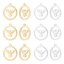 UNICRAFTALE 12pcs 2 Colors Flat Round with Eagle Pendants 201 Stainless Steel Laser Cut Eagle Charms Animal Theme Pendants for DIY Jewelry Making