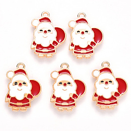 ARRICRAFT Alloy Enamel Pendants, for Christmas, Flat Back, Santa Claus, Light Gold, Red, 22x16x1mm, Hole: 1.4mm