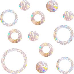 AHANDMAKER 24 Pcs Anti-Collision Window Decals Ring and Circle Static Window Clings Non Adhesive Prismatic Vinyl Clings Bird Strikes Save Birds from Window Collisions