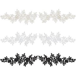 FINGERINSPIRE 3 Pairs 3 Style Flower Embroidery Lace Applique (White Black Beige,6.5x14.8 inch) Rose Pattern Sew on Patches Polyester Organza Computerized Appliques for Costume Cheongsam Decoration