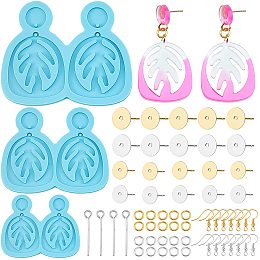 SUPERFINDINGS 6Pcs 3 Sizes DIY Leaf Dangle Stud Earrings Silicone Molds Deep Sky Blue Resin Casting Molds for UV Resin, Epoxy Resin Jewelry Making with Brass Earring Hooks and Jump Rings