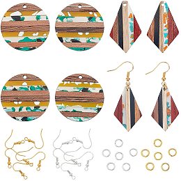 OLYCRAFT 32Pcs Resin Wooden Earring Pendants Resin & Rhombus and Circle Walnut Wood Pendants with Hooks and Jump Ring for Jewelry Making DIY Crafts - Mixed Color