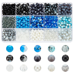 PandaHall Elite DIY Beads Jewelry Making Finding Kit, Including 900Pcs 15 Style Acrylic & Glass Beads, Round, Mixed Color, 6~6.5mm, Hole: 1~1.6mm, 60Pcs/style