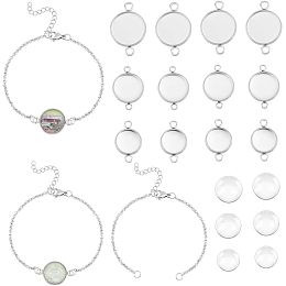 UNICRAFTALE 18 Sets 3 Size Bracelets Making Kit 304 Stainless Steel Cable Chain Bracelets Bezel Cabochon Bracelet Adjustable Jewellery Connector Bracelet with Clear Glass Cabochons for Bracelet Making