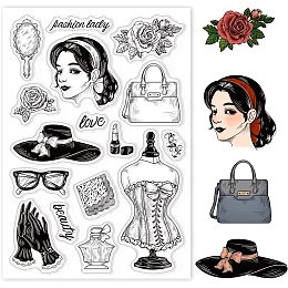 GLOBLELAND Lady and Vintage Bag Silicone Clear Stamp Gloves and Hat Transparent Silicone Stamp Lipstick Rubber Stamp for Scrapbook Journal Card Making