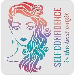 FINGERINSPIRE Confident Woman Drawing Painting Stencils Templates (11.8x11.8 inch) Self-Confidence is The Best Outfit Square Reusable Stencils for Painting on Wood, Floor, Wall and Fabric