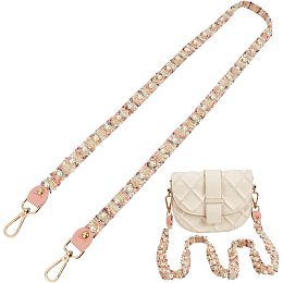 WADORN Colorful Braided Bag Strap, 48.6 Inch Crossbody Bag Shoulder Strap with Imitation Pearls Thin Purse Strap Handbag Decoration Straps Charm for Wallet Clutch Handmade Crochet Bag, Pink