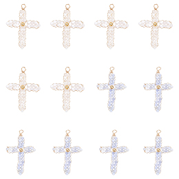 CHGCRAFT 12Pcs 2Colors Shell Beads Cross Shape Charms Natural Freshwater Shell Round Beads Woven Pendants Cross Charms for DIY Necklace Bracelet Jewelry Making Supplies