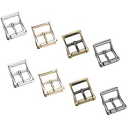 WADORN 4 Colors Metal Roller Buckles, Square Pin Buckle Single Prong Belt Buckle Leather Strap Buckle Square Center Bar Buckles Tri-Glide Slide Buckles, Belt Decoration Accessories