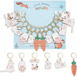 NBEADS 12 Pcs 6 Styles Carrot Rabbit Stitch Markers, Carrot/Rabbit/Cat/Paw Alloy Enamel Stitch Marker Charms Locking Stitch Marker with 304 Stainless Steel Clasp for Weaving Sewing Jewelry Making