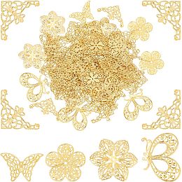 PandaHall Elite 96pcs Filigree Connector Charms Corner Protectors Embellishments Hollow Triangle Wrap Connector with Butterfly Flower Filigree Pendant Joiners Links Resin Fillers for Jewelry Making