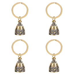 NBEADS 4 Pcs Christmas Bells Pendant Keychain, Antique Golden Copper Collar Bell Small Jingle Bells Craft Bells for Home Decoration Pet Collars Wedding Christmas Decor