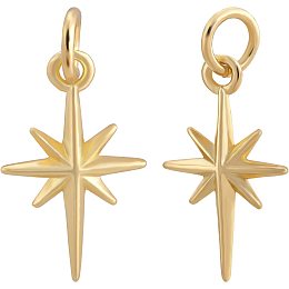 BENECREAT 10Pcs 18K Gold Plated Star Brass Pendants with Jump Rings Metal Lucky Star Accessories for DIY Jewelry Making