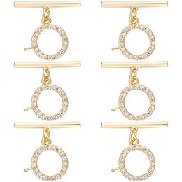 BENECREAT 6 Sets Real 18k Gold Plated Cubic Zirconia Toggle Clasps, Brass Micro Set Clear Cubic Zirconia Toggle Clasps for Making Necklace Bracelet and Other Jewelry