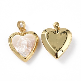 Honeyhandy Shell Locket Pendants, Heart Charms, with Brass Findings, Real 18K Gold Plated, 21x17x6mm, Hole: 2x5mm