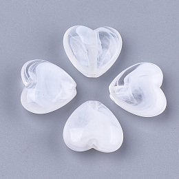 Honeyhandy Acrylic Beads, Imitation Gemstone, Heart, Clear & White, 16.5x17.5x7.5mm, Hole: 2mm, about 350pcs/500g