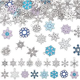 PandaHall Elite 17 Styles Snowflake Charms 128pcs Xmas Christmas Snowflake Charms Pendant Beads for Jewelry Making DIY Craft Bracelet Necklace Earring Making