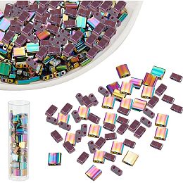 NBEADS About 336 Pcs Tila Beads Half Tila Beads, 5x5mm/5x2mm 2-Hole Glass Seed Beads Rainbow Rectangle Mini Beads Japanese Glass Beads for Bracelet Necklace Earring Jewelry Making