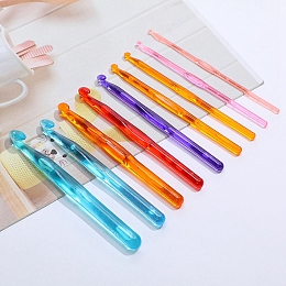 Transparent Plasitc Crochet Hooks Needles, for Braiding Crochet Sewing Tools, Mixed Color, Pin: 3~12mm, 9pcs/set