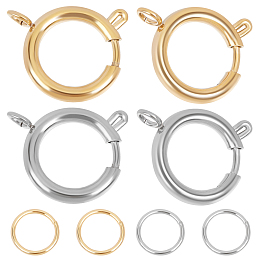 Beebeecraft 10Pcs 2 Colors 304 Stainless Steel Spring Ring Clasps, Flat Round, with 20Pcs 2 Colors 304 Stainless Steel Open Jump Rings, Mixed Color, Clasps: 12~24x12~21x1.2~3mm, Hole: 3mm